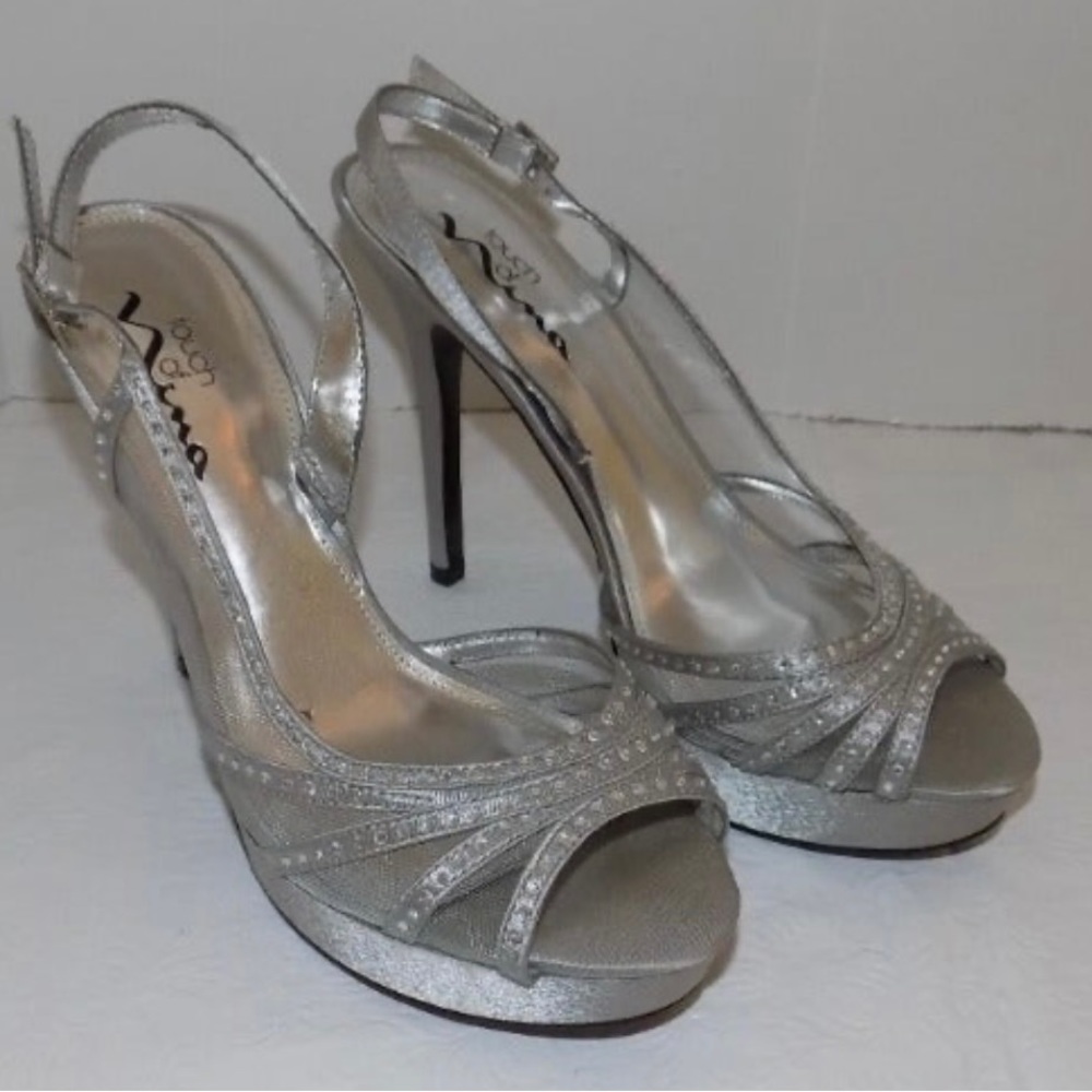 Silver Nina platform heels